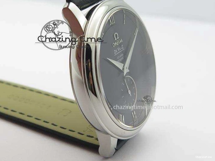 0103 De Ville MK 1:1 Best Edition SS Black Dial On Black Leather Asian Seagull T1701 (Sec@6) Unisex 8243